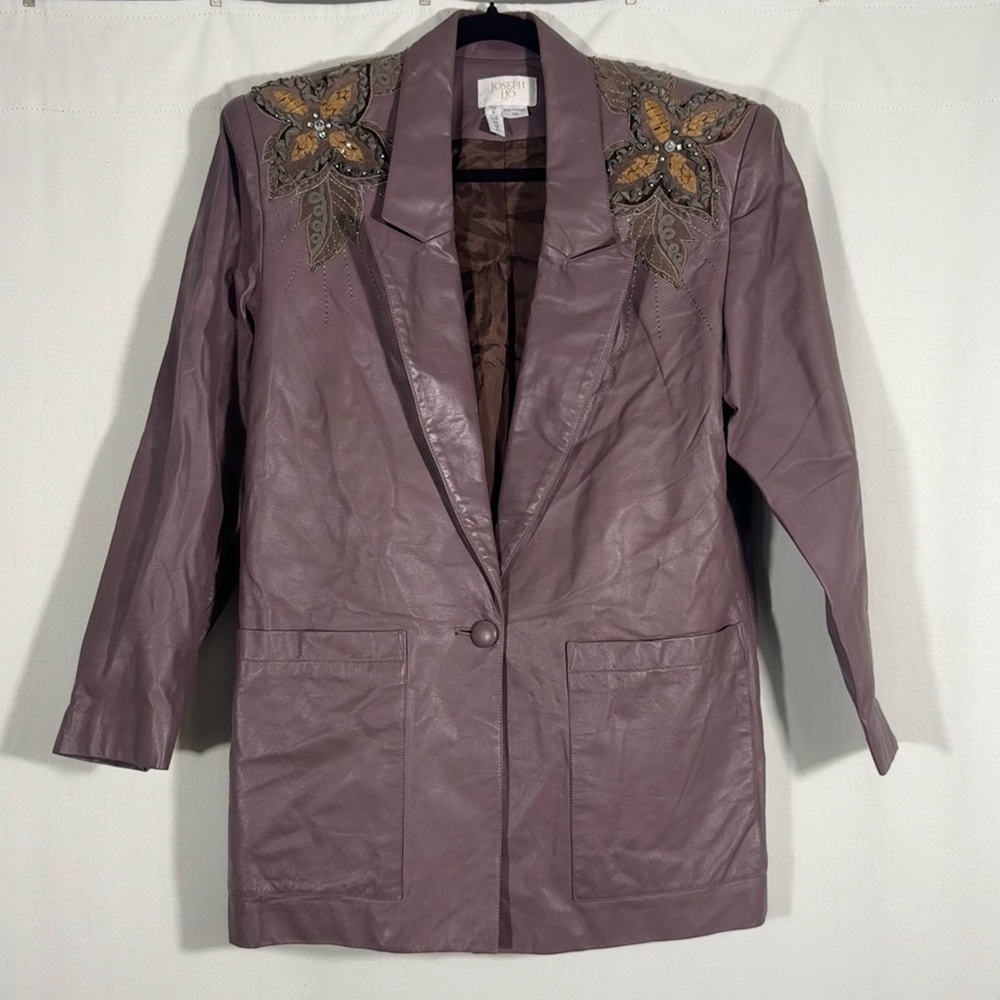 Vintage 90s Joseph Ho Embroidered Leather Blazer